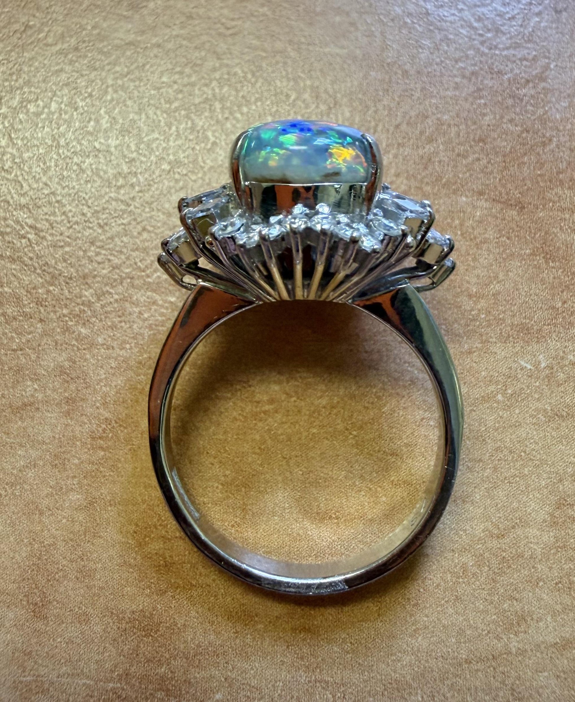 3.12ct Black Australian Opal .54ct Diamond PT Ring 7.35g 5.50 Size