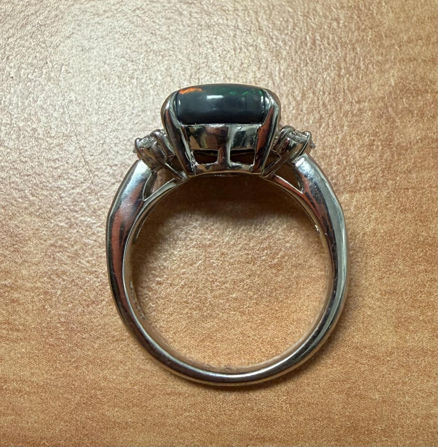 3.12ct Black Australian Opal .54ct Diamond PT Ring 7.35g 5.50 Size