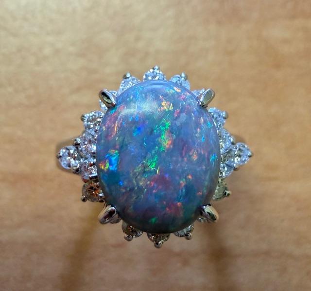 1.74ct Australian Black Opal .43ct Diamond PT Ring