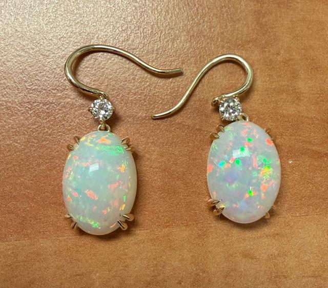 18.26ct Ethiopian Opal 14KY Handmade Earrings .50ct Diamond