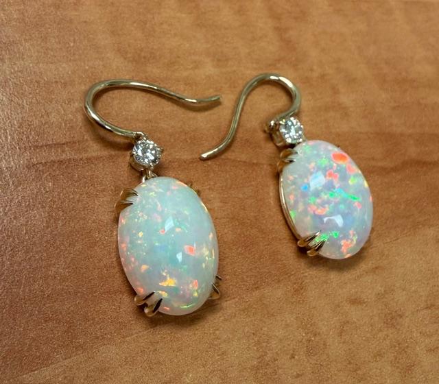 18.26ct Ethiopian Opal 14KY Handmade Earrings .50ct Diamond