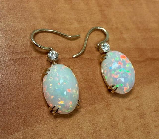 18.26ct Ethiopian Opal 14KY Handmade Earrings .50ct Diamond