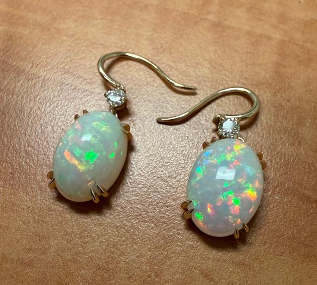 18.26ct Ethiopian Opal 14KY Handmade Earrings .50ct Diamond