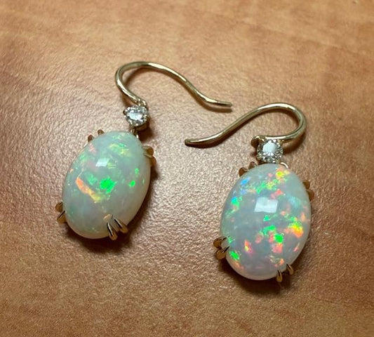 18.26ct Ethiopian Opal 14KY Handmade Earrings .50ct Diamond