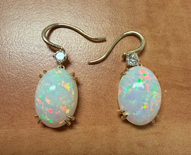 18.26ct Ethiopian Opal 14KY Handmade Earrings .50ct Diamond