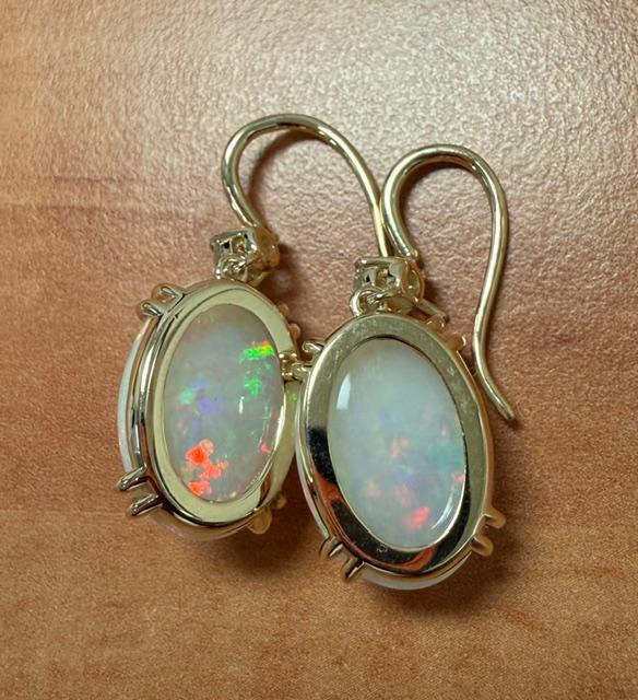 18.26ct Ethiopian Opal 14KY Handmade Earrings .50ct Diamond