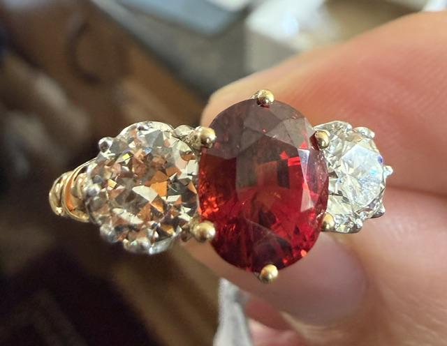 Edwardian 2.95ct Burma Oval Spinel Platinum+18KY Gold Ring (Antique 1905)