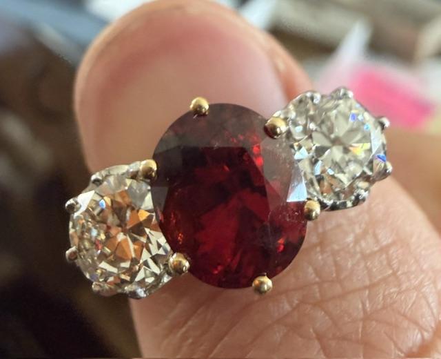 Edwardian 2.95ct Burma Oval Spinel Platinum+18KY Gold Ring (Antique 1905)