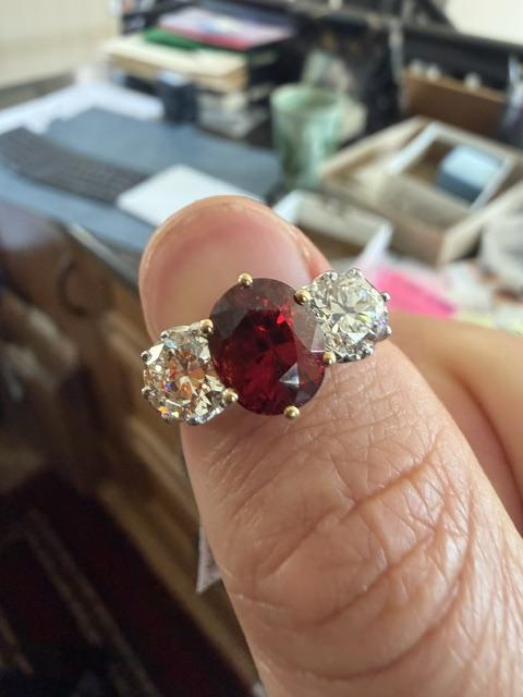 Edwardian 2.95ct Burma Oval Spinel Platinum+18KY Gold Ring (Antique 1905)