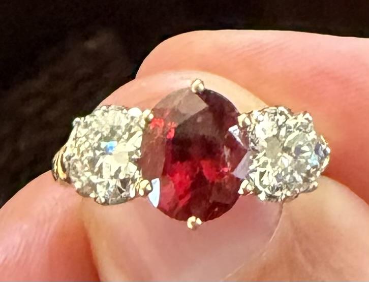 Edwardian 2.95ct Burma Oval Spinel Platinum+18KY Gold Ring (Antique 1905)
