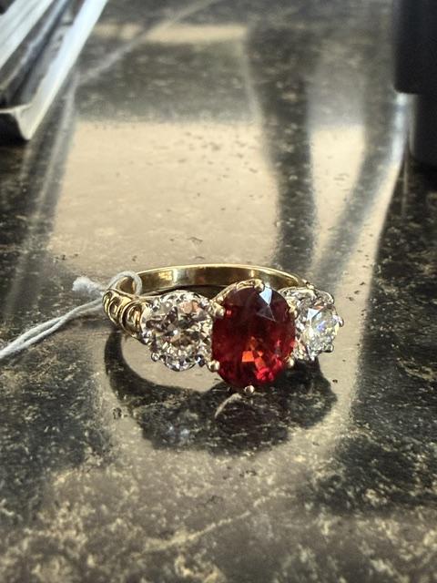 Edwardian 2.95ct Burma Oval Spinel Platinum+18KY Gold Ring (Antique 1905)