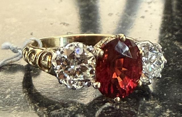 Edwardian 2.95ct Burma Oval Spinel Platinum+18KY Gold Ring (Antique 1905)