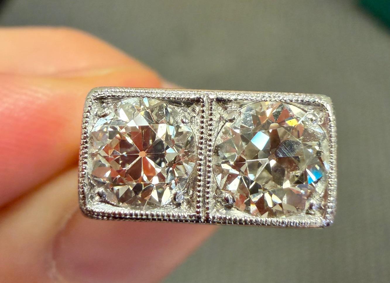 Original Art Deco 2.10ct Old European Diamond PT Two Ring (Antique 1920s)
