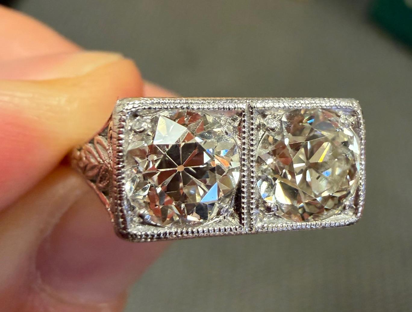 Original Art Deco 2.10ct Old European Diamond PT Two Ring (Antique 1920s)