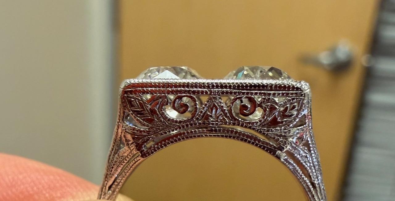 Original Art Deco 2.10ct Old European Diamond PT Two Ring (Antique 1920s)