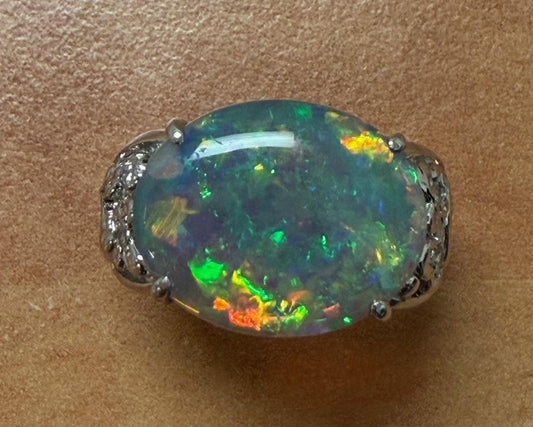 6.71ct Semi Black Australian Opal .12ct Diamond