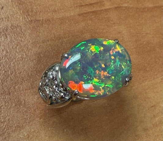 6.71ct Semi Black Australian Opal .12ct Diamond