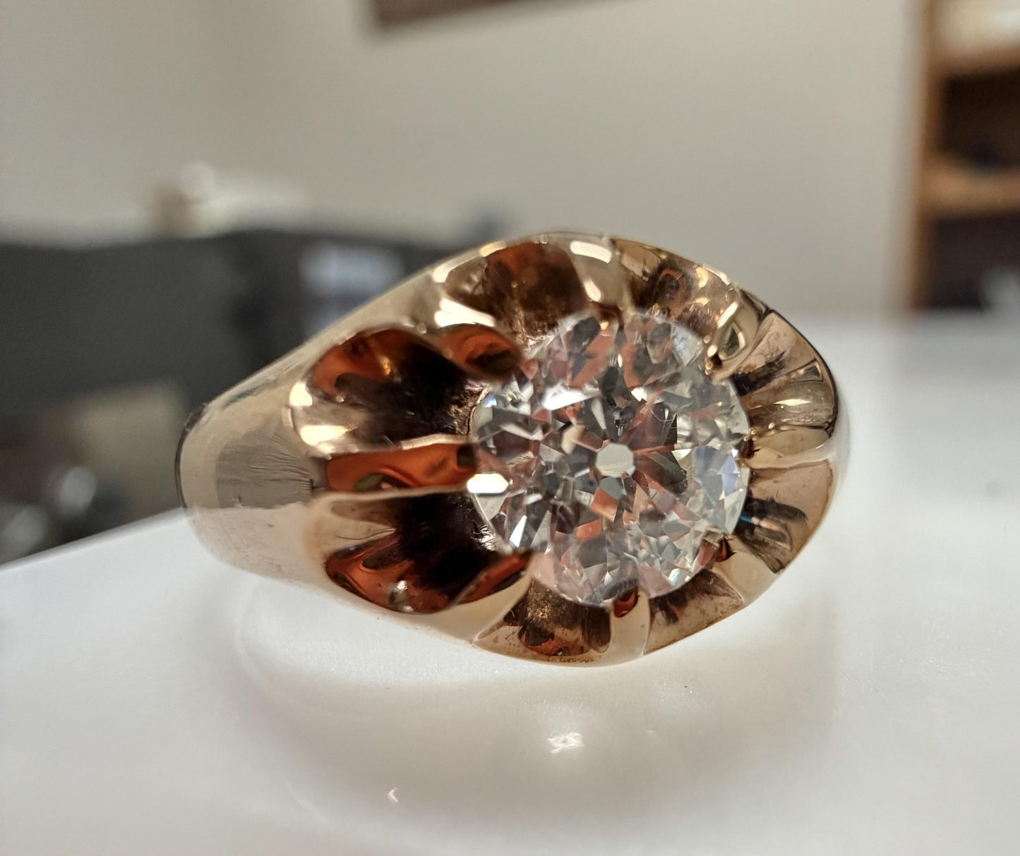 Original Victorian .73ct Old Mine Diamond 18KY Belcher Ring (Antique 1880s)