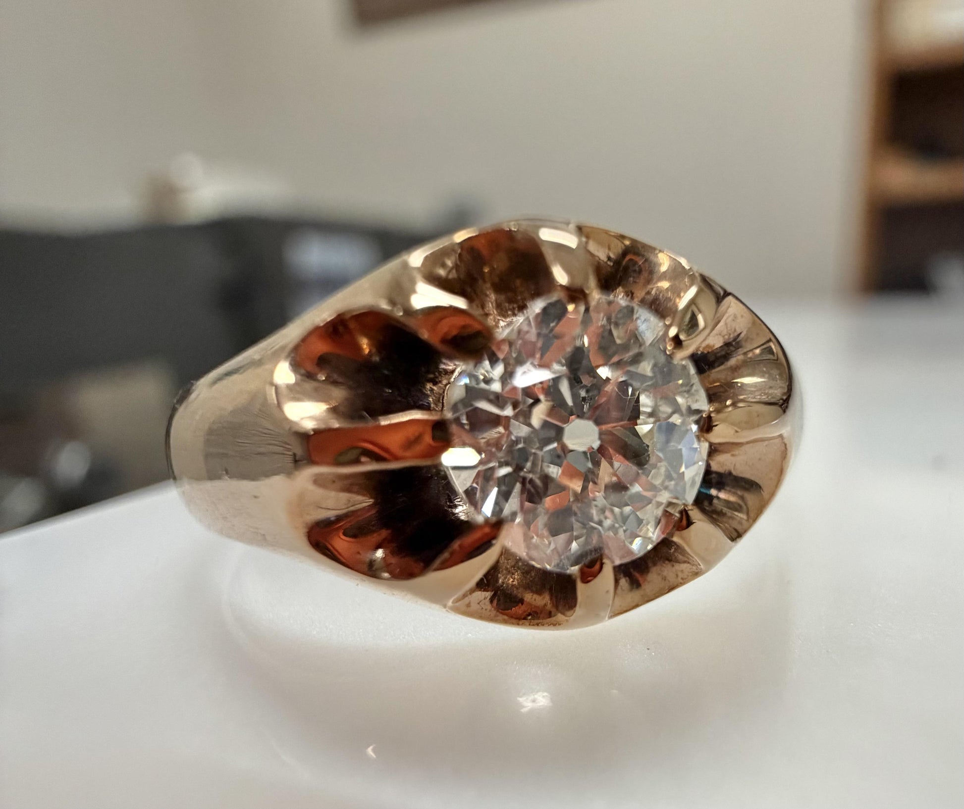 Original Victorian .73ct Old Mine Diamond 18KY Belcher Ring (Antique 1880s)