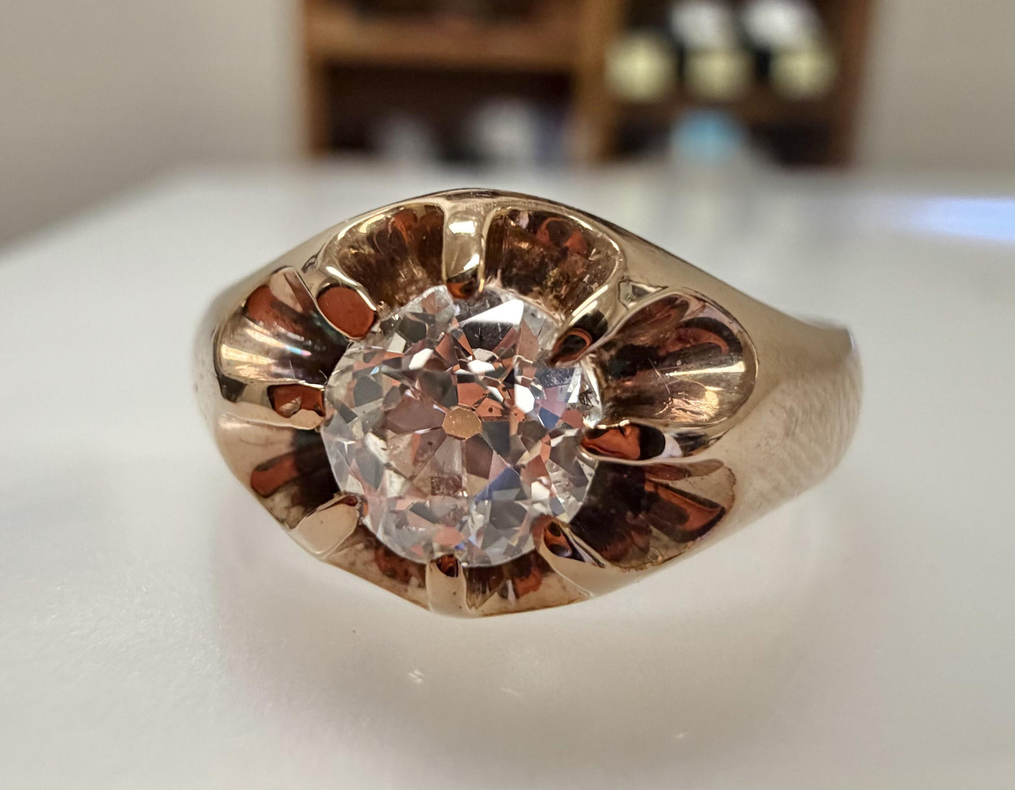 Original Victorian .73ct Old Mine Diamond 18KY Belcher Ring (Antique 1880s)