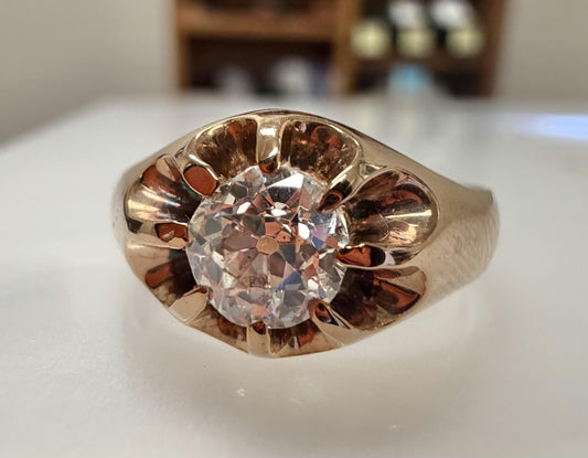 Original Victorian .73ct Old Mine Diamond 18KY Belcher Ring (Antique 1880s)