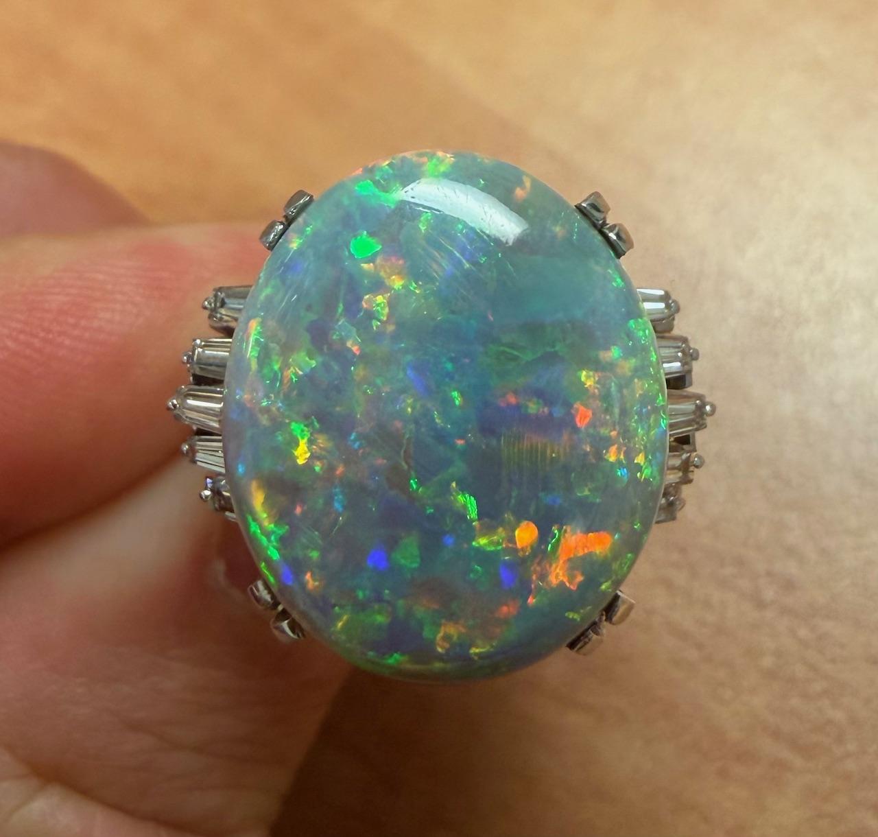 7.93ct Semi Black Crystal Australian Opal PT Ring (Vintage 1970s)