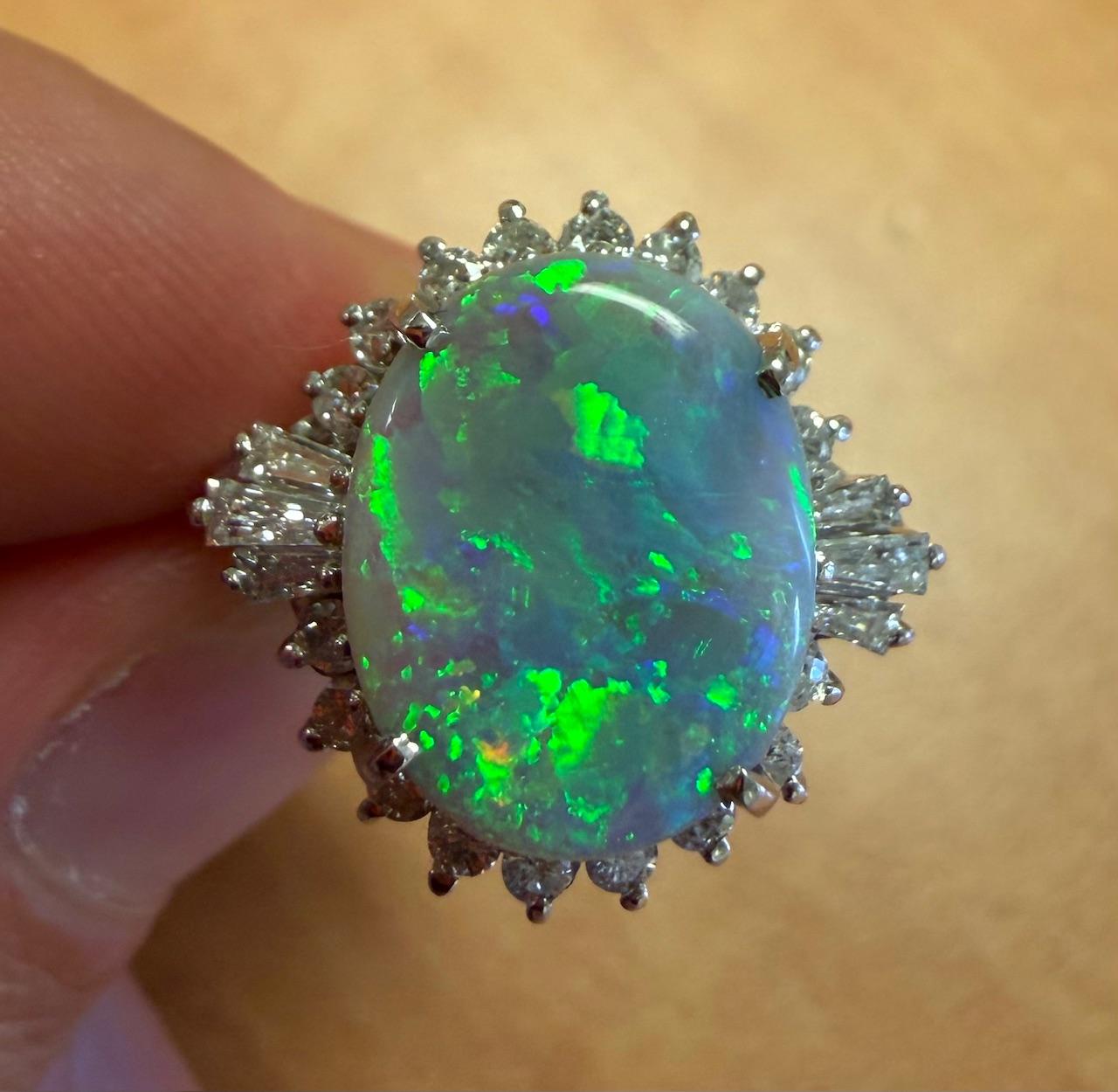 3.31ct Semi Black Australian Opal PT Ring