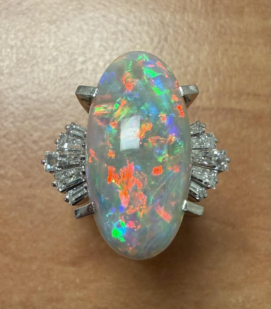 8.65ct Oval Australian Opal .80ct Diamond PT Ring 11.63g 5.50 Size
