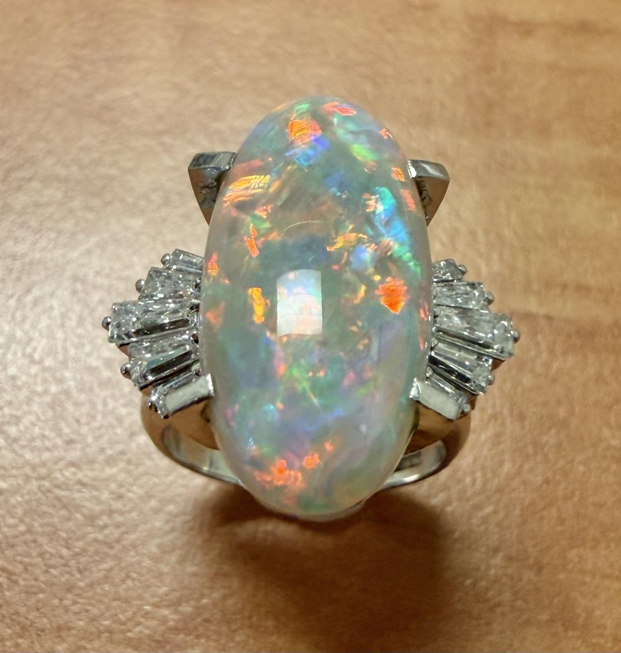 8.65ct Oval Australian Opal .80ct Diamond PT Ring 11.63g 5.50 Size