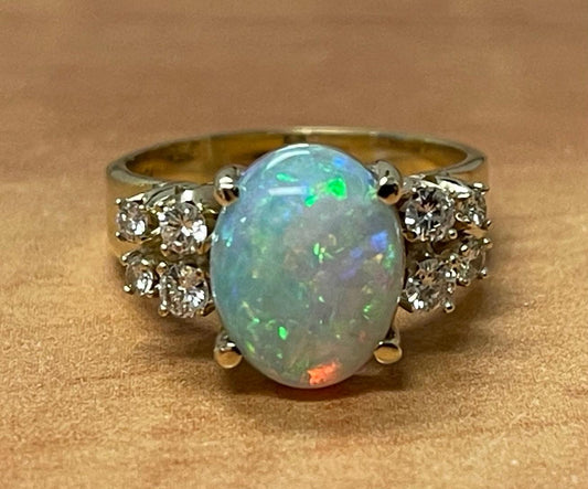 1.90ct Australian Opal .50ct 14KY Ring 5.98g 6.50 Size