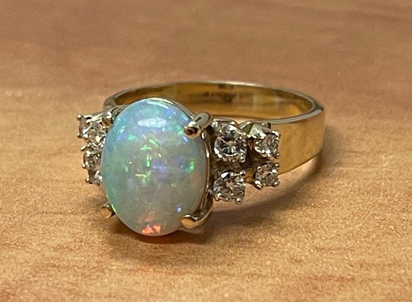 1.90ct Australian Opal .50ct 14KY Ring 5.98g 6.50 Size