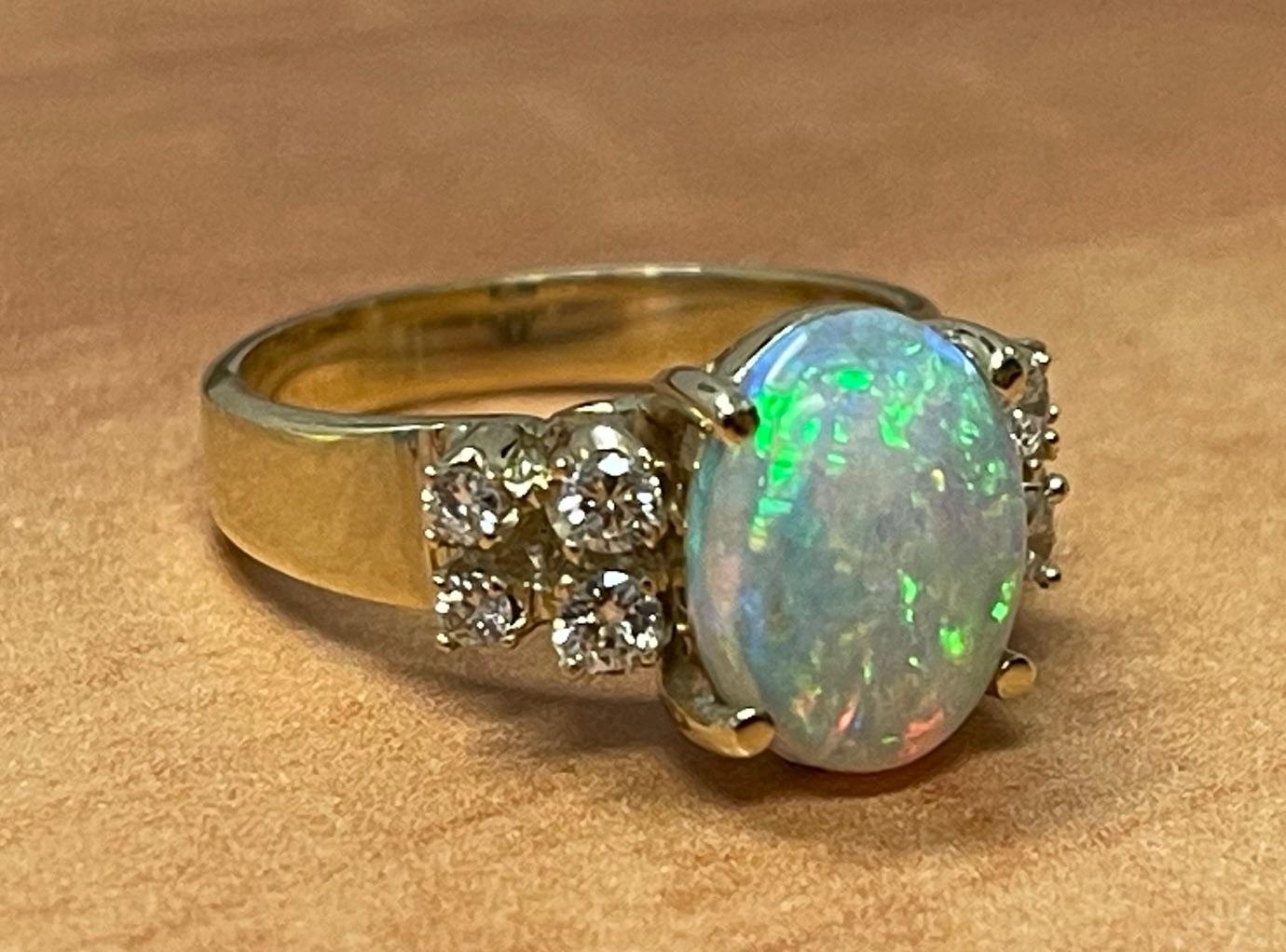 1.90ct Australian Opal .50ct 14KY Ring 5.98g 6.50 Size