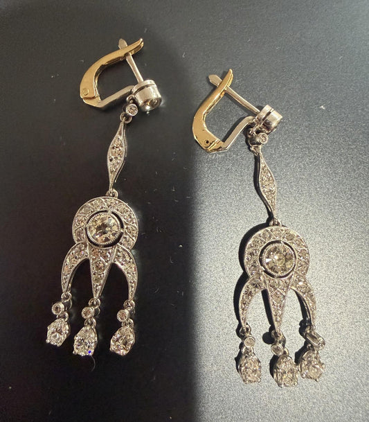 .90ct European Center Diamond Handmade Drop Earrings .75ct Pear Dia 1ct SD 7.60g