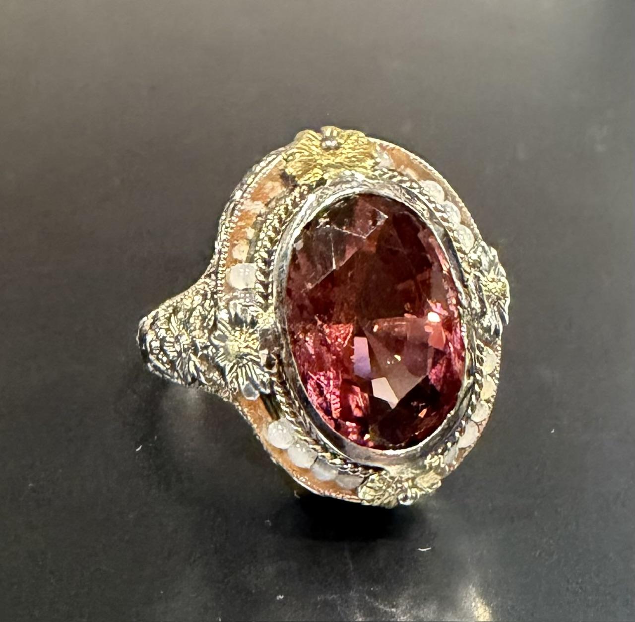 Original Art Deco 4ct Pink Tourmaline 14KW Gold Ring (Antique 1920s)