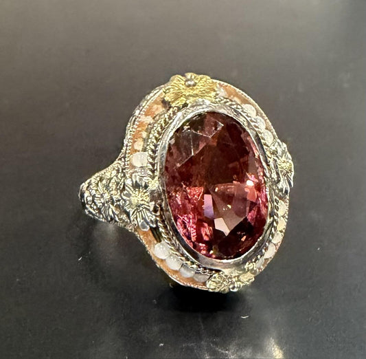 Original Art Deco 4ct Pink Tourmaline 14KW Gold Ring (Antique 1920s)
