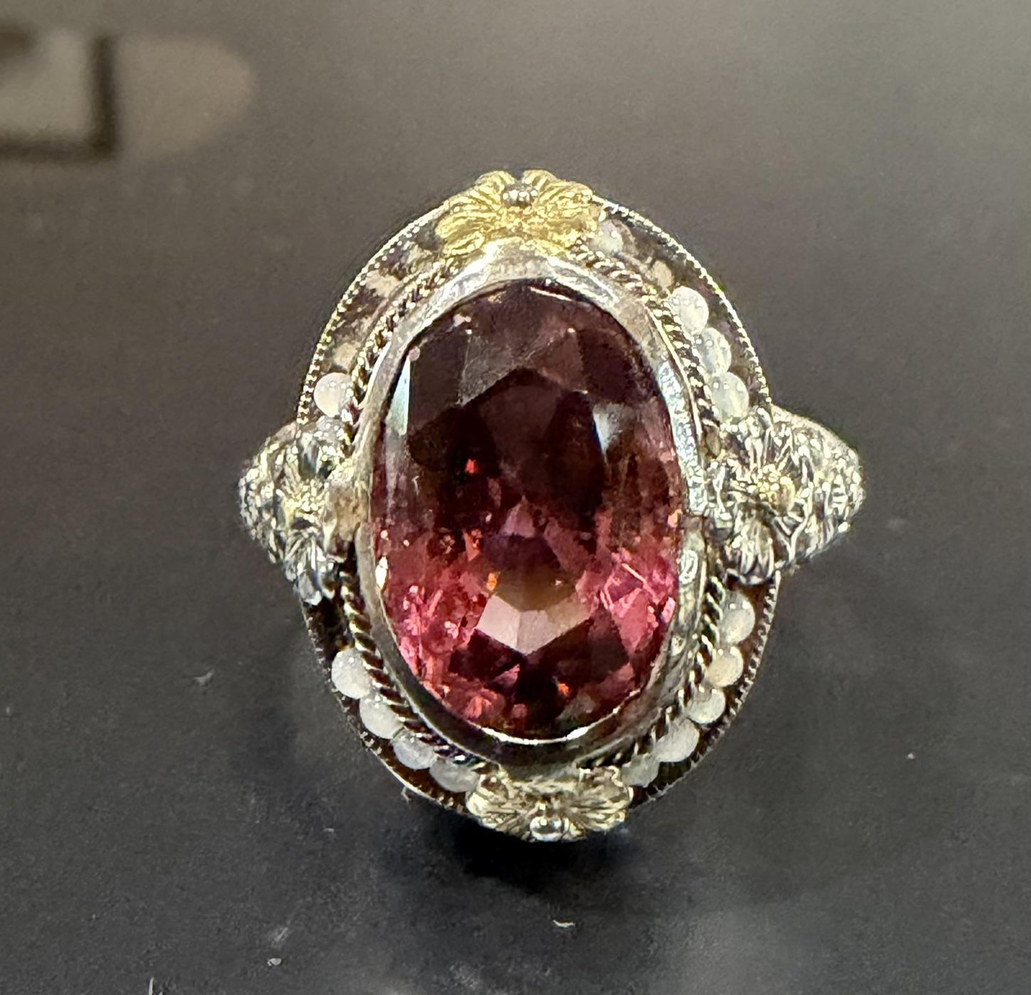 Original Art Deco 4ct Pink Tourmaline 14KW Gold Ring (Antique 1920s)