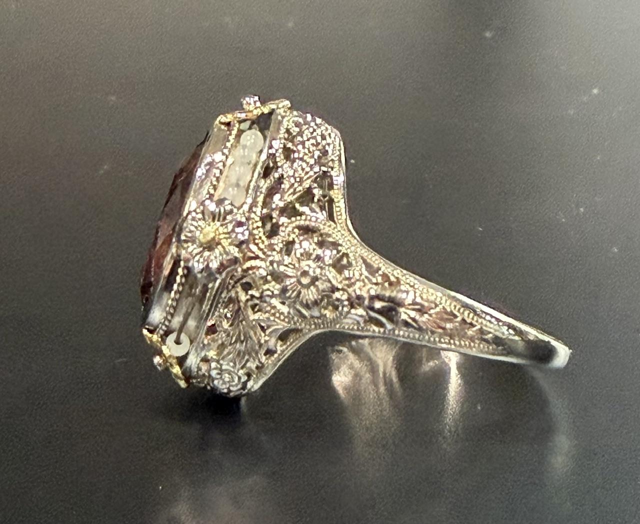 Original Art Deco 4ct Pink Tourmaline 14KW Gold Ring (Antique 1920s)