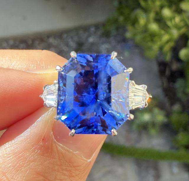 11.77ct Sri Lanka Heated Octagon Sapphire Platinum Ring .82ct Diamond
