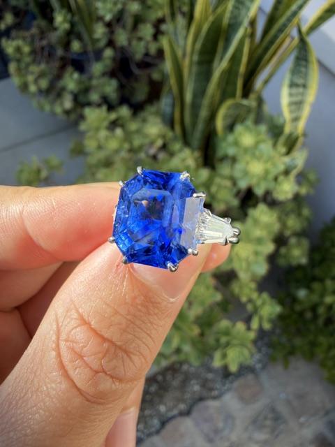 11.77ct Sri Lanka Heated Octagon Sapphire Platinum Ring .82ct Diamond