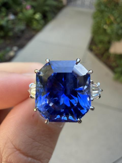 11.77ct Sri Lanka Heated Octagon Sapphire Platinum Ring .82ct Diamond