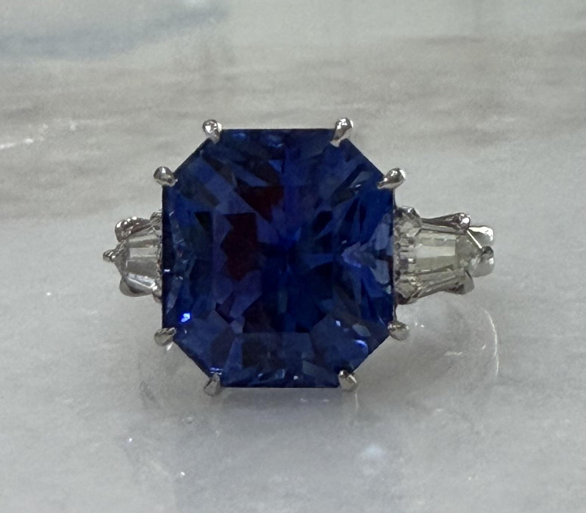 11.77ct Sri Lanka Heated Octagon Sapphire Platinum Ring .82ct Diamond