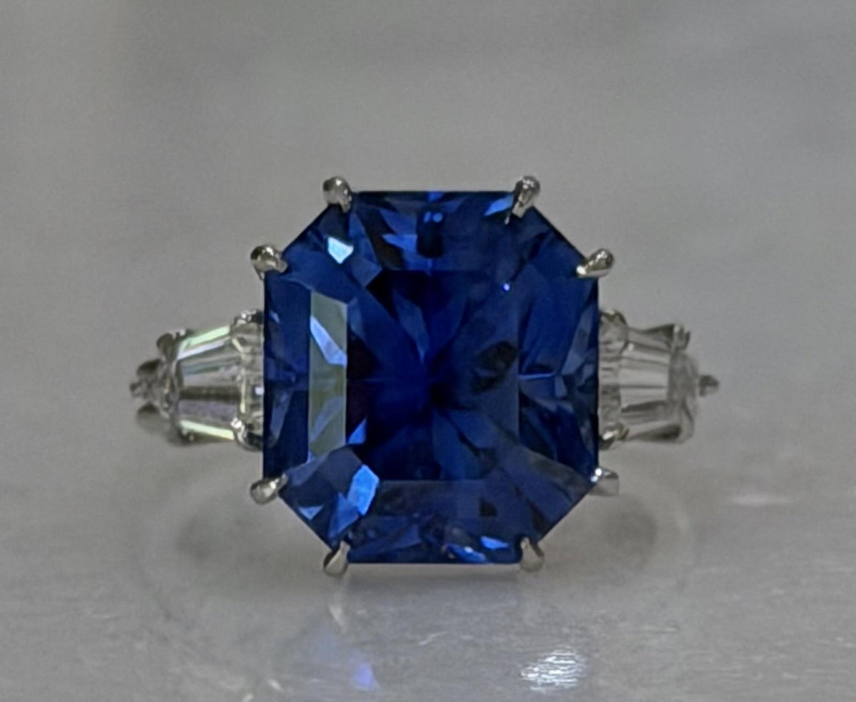 11.77ct Sri Lanka Heated Octagon Sapphire Platinum Ring .82ct Diamond
