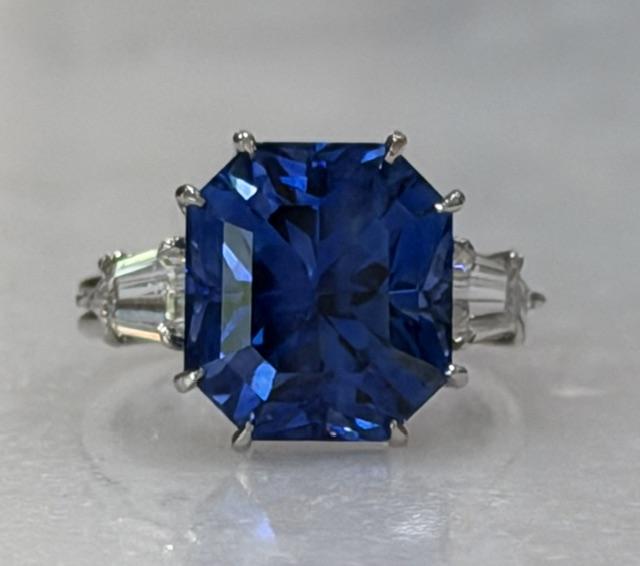 11.77ct Sri Lanka Heated Octagon Sapphire Platinum Ring .82ct Diamond