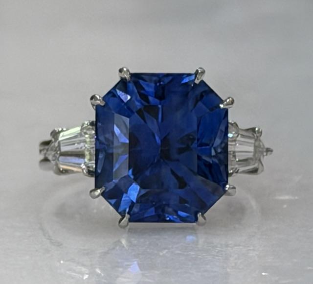 11.77ct Sri Lanka Heated Octagon Sapphire Platinum Ring .82ct Diamond