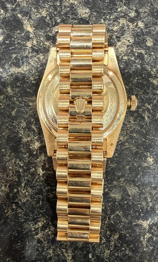 Rolex Mens Day-Date 36mm 18K Gold White Roman Dial Fluted Bezel President Watch