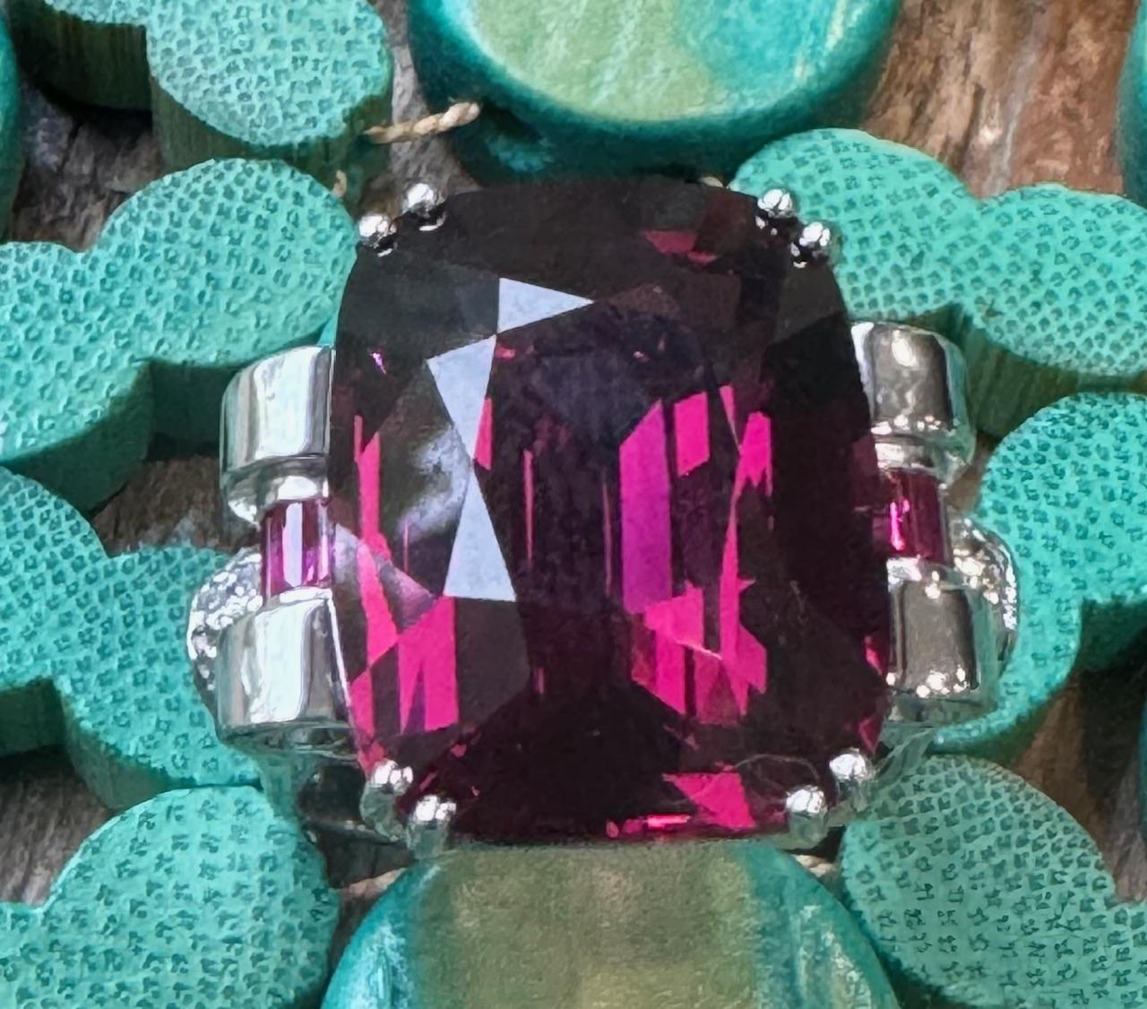 Retro 20.52ct Rhodolite Garnet .68ct Ruby PT Ring (Vintage 1940s) .24ct Diamond