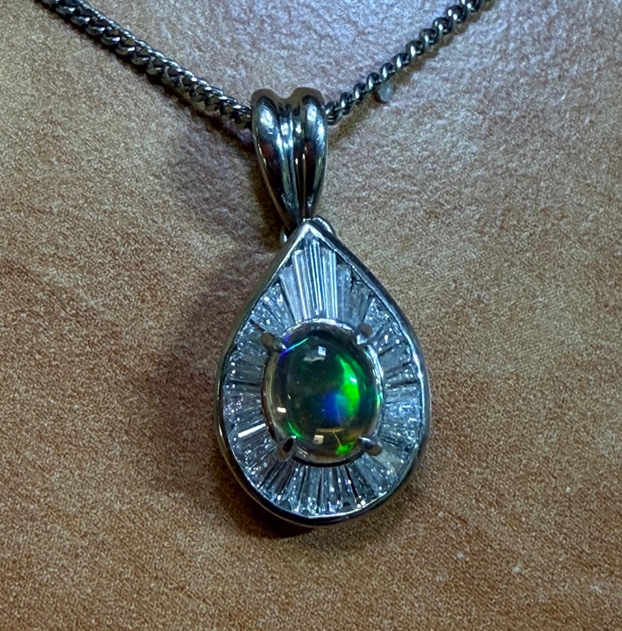 .31ct Mexican Jelly Opal .61ct Diamond PT Pendant