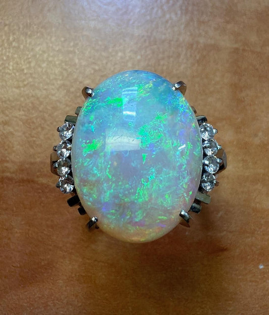 Estate  7.50ct Australian  Fire Opal &  0.27ctw Diamond PT Ring