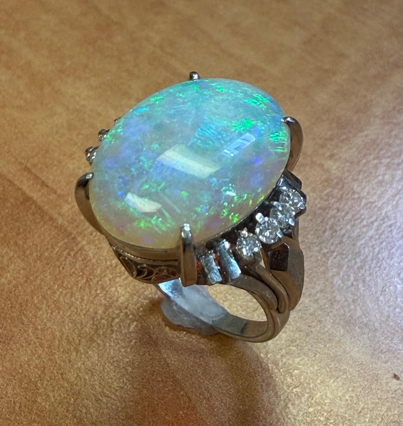 Estate  7.50ct Australian  Fire Opal &  0.27ctw Diamond PT Ring