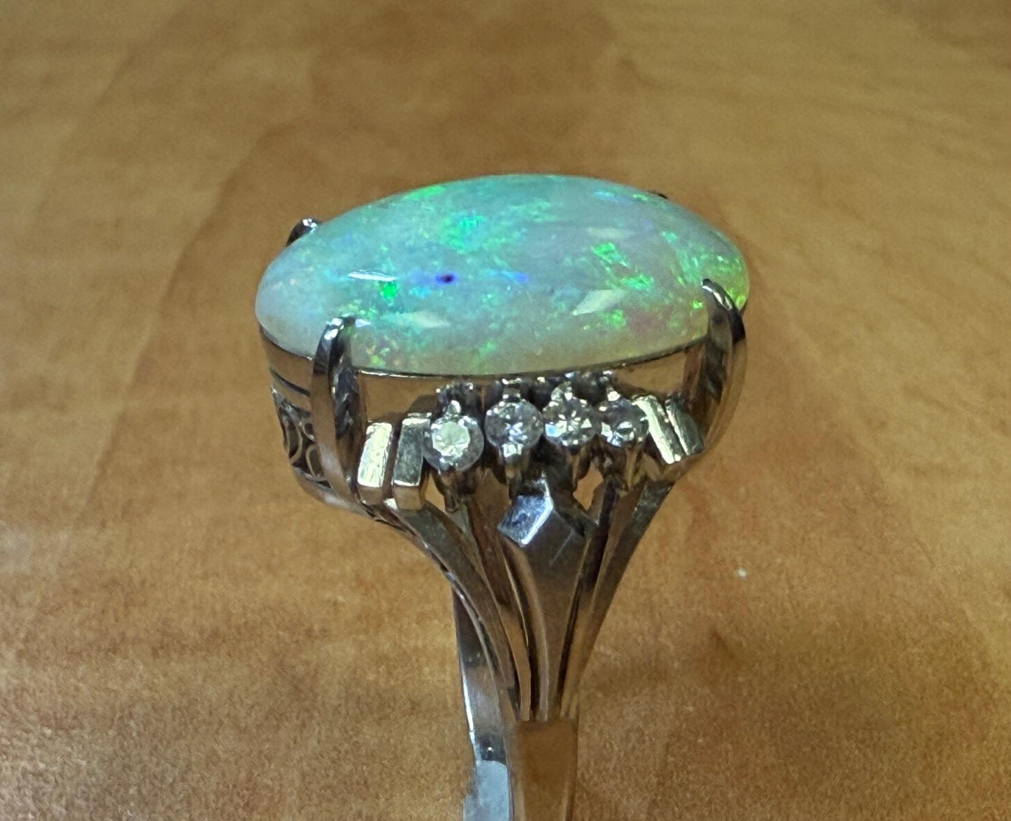 Estate  7.50ct Australian  Fire Opal &  0.27ctw Diamond PT Ring
